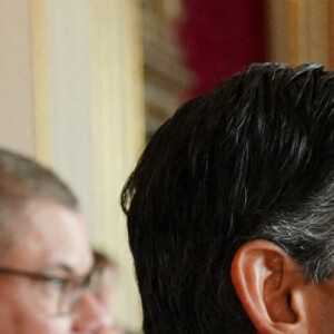 Le Premier ministre Rishi Sunak, Stella McCartney et le roi Charles III d'Angleterre - Réception à Buckingham Palace avec des dirigeants mondiaux, des personnalités du monde des affaires, des écologistes et des ONG, à Londres, avant le sommet de la Cop 27. Le 4 novembre 2022. 