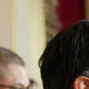 Le Premier ministre Rishi Sunak, Stella McCartney et le roi Charles III d'Angleterre - Réception à Buckingham Palace avec des dirigeants mondiaux, des personnalités du monde des affaires, des écologistes et des ONG, à Londres, avant le sommet de la Cop 27. Le 4 novembre 2022. 