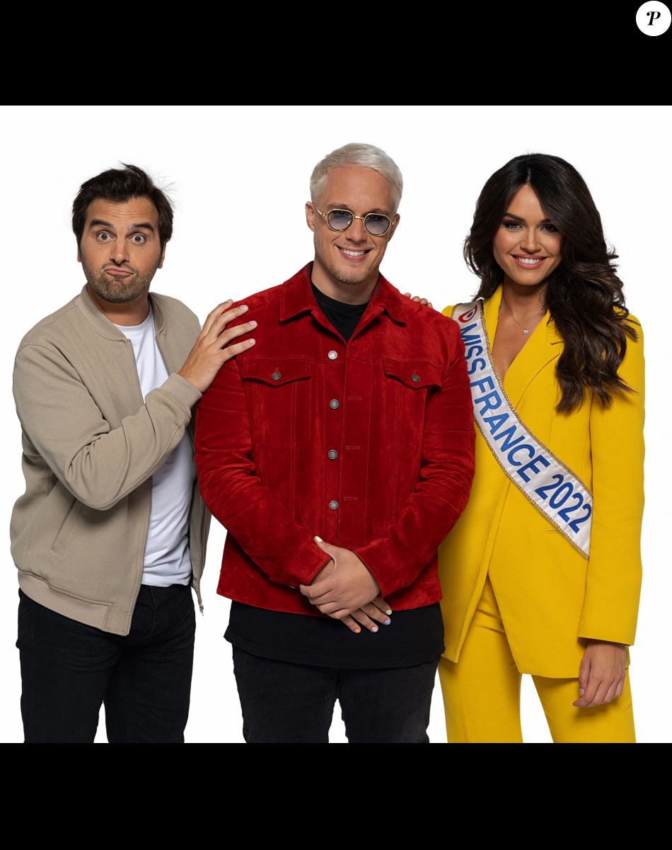 Fabien Delettres, Miss France 2022 Diane Leyre et Guillaume Genton animeront la matinale de Virgin Radio, "Le Morning Sans Filtre" (de 6H à 9H30), à partir du 29 août 2022. © Jack Tribeca / Bestimage