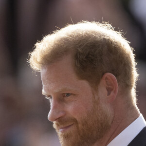 Le prince Harry, duc de Sussex à la rencontre de la foule devant le château de Windsor, suite au décès de la reine Elisabeth II d'Angleterre. Le 10 septembre 2022 