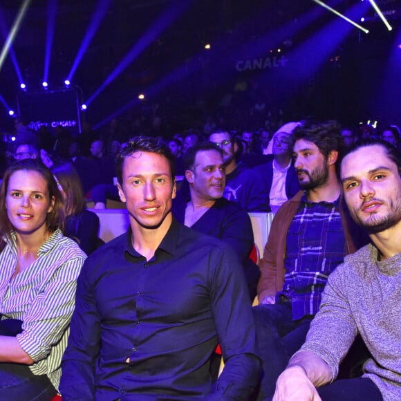 Laure Manaudou, Frédérick Bousquet (ex compagnon de laure Manaudou, ils sont parents d'une petite Manon née en 2010), Jérémy Frérot, (en arrière-plan) et son frère à droite, Florent Manaudou lors du gala de boxe organisé par Univent Production au Palais des Sports de Marseille le 24 mars 2018. © Bruno Bebert/Bestimage