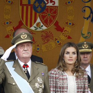 Le prince Felipe, le roi Juan Carlos, la reine Sofia et la princesse Letizia d'Espagne - Défilé militaire le jour de la fête nationale espagnole. Madrid, le 12 octobre 2012