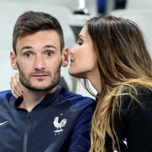 Hugo Lloris et sa femme Marine - Les joueurs retrouvent leur famille dans les tribunes à la fin du match de quart de finale de l'UEFA Euro France-Islande au Stade de France à Saint-Denis. © Cyril Moreau / Bestimage