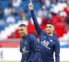 Kylian Mbappe (PSG) - Achraf Hakimi (PSG) - Match de football de ligue 1 Uber Eats entre le Paris St Germain et Troyes (2-2) à Parisle 8 mai 2022.