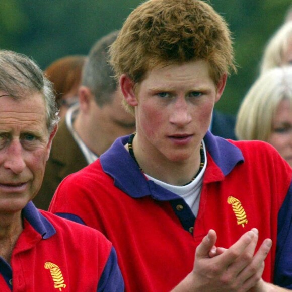 Le prince Charles, prince de Galles devenu le le roi Charles III d'Angleterre avec son fils Harry pour un match de Polo. 05/07/2003 .