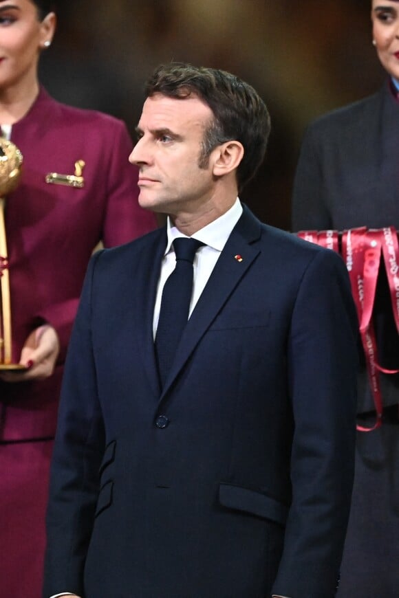 Le président Emmanuel Macron lors de la finale " Argentine - France " de la Coupe du Monde 2022 au Qatar (FIFA World Cup Qatar 2022) le 18 Decembre 2022. © Philippe Perusseau / Bestimage