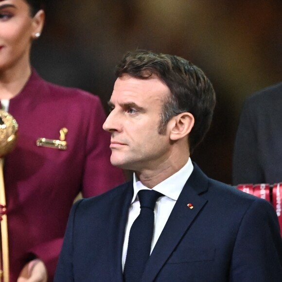 Le président Emmanuel Macron lors de la finale " Argentine - France " de la Coupe du Monde 2022 au Qatar (FIFA World Cup Qatar 2022) le 18 Decembre 2022. © Philippe Perusseau / Bestimage