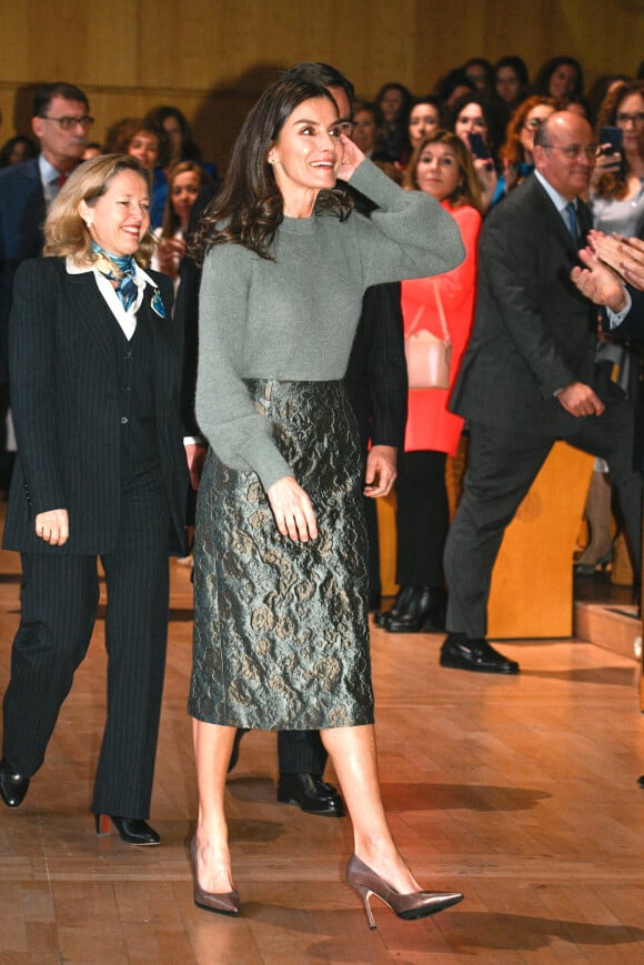 La reine Letizia d'Espagne lors de la cérémonie de clôture de la 10ème édition du "Promociona Project" à Madrid, Espagne, le 11 janvier 2023. 