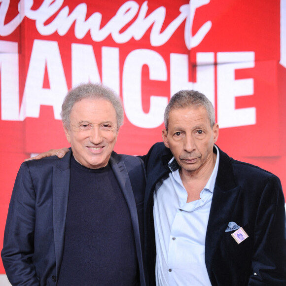 Exclusif - Michel Drucker et Brian Bouillon Baker lors de l'enregistrement de l'émission "Vivement dimanche" au studio Gabriel, présentée par M.Drucker et diffusée sur France 3 le 15 janvier 2023. Paris, le 6 janvier 2023. © Guillaume Gaffiot / Bestimage
