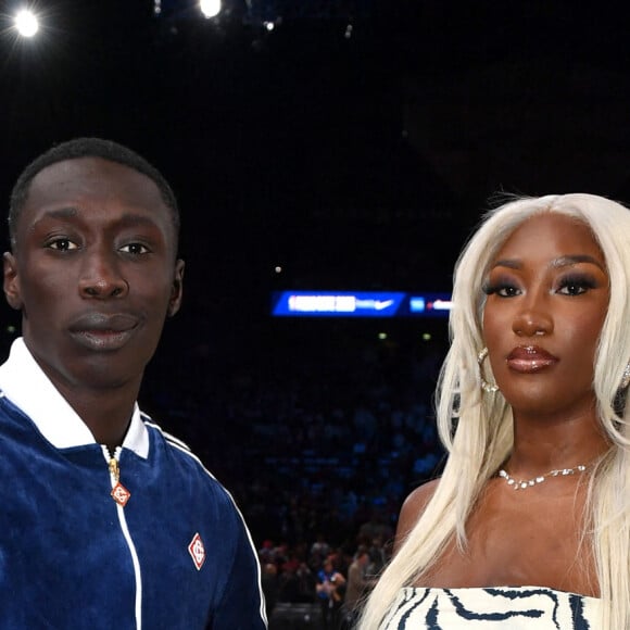 Khaby Lame et Aya Nakamura - People au match de Basketball Paris NBA 2023 entre les Pistons de Detroit et les Bulls de Chicago à l'Accor Arena Bercy le 19 janvier 2023. © Veeren/Bestimage