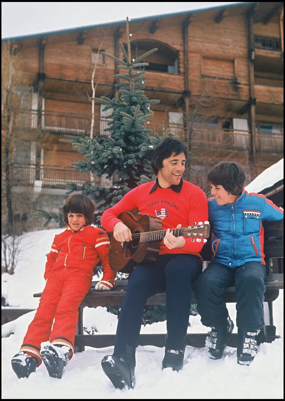 Sacha Distel avec ses enfants à Megève