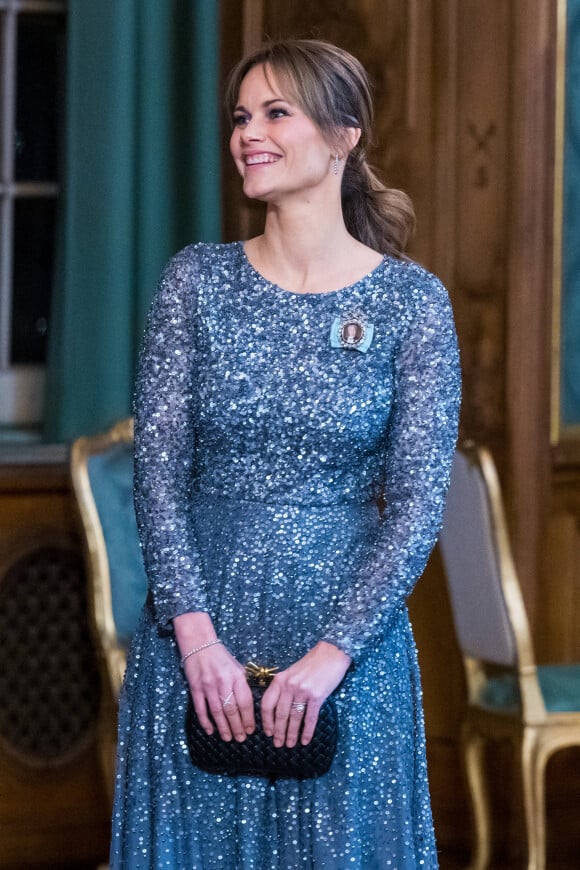 La princesse Sofia (Hellqvist) de Suède, lors du dîner de gala annuel "Sverigemiddagen (dîner suédois)", suivi d'un concert dans la salle Rikssalen du palais royal à Stockholm, le 20 janvier 2023.