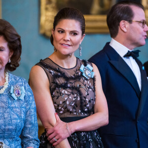 La princesse Victoria de Suède, lors du dîner de gala annuel "Sverigemiddagen (dîner suédois)", suivi d'un concert dans la salle Rikssalen du palais royal à Stockholm, le 20 janvier 2023.