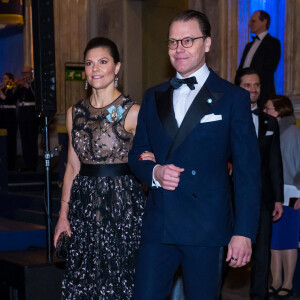 La princesse Victoria de Suède, Le prince Daniel de Suède, lors du dîner de gala annuel "Sverigemiddagen (dîner suédois)", suivi d'un concert dans la salle Rikssalen du palais royal à Stockholm, le 20 janvier 2023.