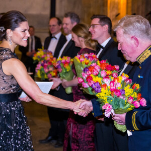 La princesse Victoria de Suède, lors du dîner de gala annuel "Sverigemiddagen (dîner suédois)", suivi d'un concert dans la salle Rikssalen du palais royal à Stockholm, le 20 janvier 2023.