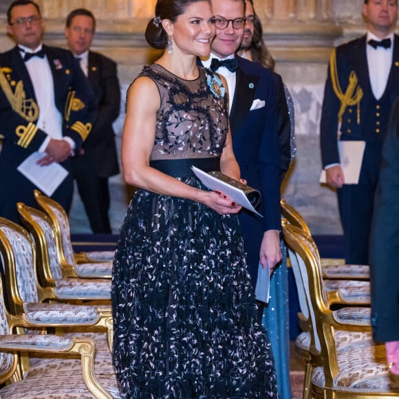 La princesse Victoria de Suède, lors du dîner de gala annuel "Sverigemiddagen (dîner suédois)", suivi d'un concert dans la salle Rikssalen du palais royal à Stockholm, le 20 janvier 2023.