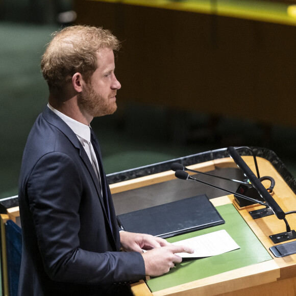 Le prince Harry, duc de Sussex et Meghan Markle, duchesse de Sussex, lors de la célébration du "Nelson Mandela International Day" au siège de l'ONU à New York. Le Prix Nelson Mandela des Nations Unies 2020 a été décerné à Mme Marianna V. Vardinoyannis de Grèce et au Dr Morissanda Kouyate de Guinée. New York, le 18 juillet 2022. 