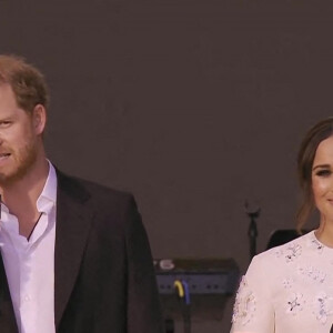 Capture d'écran de l'intervention du Prince Harry et sa femme Meghan Markle pendant le concert "Global Citizen Live" à New York City, New York, etats-Unis, le 26 septembre 2021. 