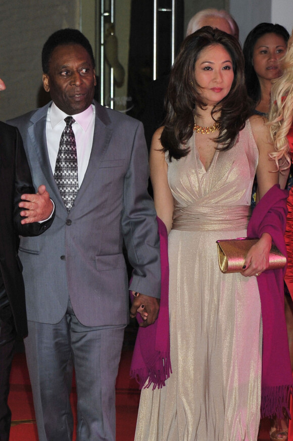 Pele et sa fiancée Marcia Cibelé Aoki- La princesse Stephanie de Monaco assiste a la ceremonie du 'Golden Foot Award' a Monaco le 17 Avril 2012.