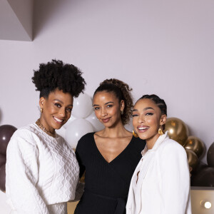 Exclusif - Flora Coquerel (Miss France 2014), Ophely Mezino - Alicia Aylies (Miss France 2017), enceinte de sept mois, lors de sa Gender Reveal à l'Hôtel de Pourtalès à Paris le 15 janvier 2023. © Pierre Perusseau / Bestimage