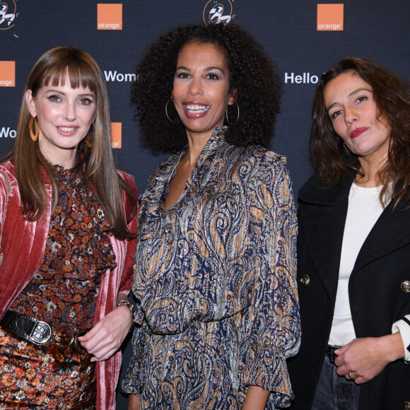 Frédérique Bel, Élizabeth Tchoungui, Directrice Exécutive de la Responsabilité Sociétale du groupe Orange et Présidente Déléguée de la Fondation Orange et Zoé Félix lors de la soirée Hello Women 2023 de la Fondation Orange à Paris le 31 janvier 2023. © Rachid Bellak / Bestimage