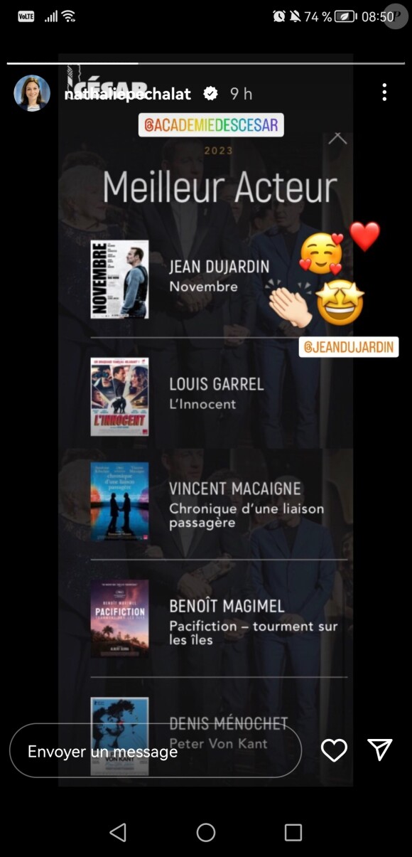 Jean Dujardin nommé dans la catégorie Meilleur acteur aux César, Nathalie Péchalat très fière