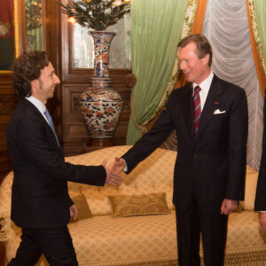 Stéphane Bern, le Grand-Duc Henri et le président François Hollande - Le président de la république François Hollande est reçu par la famille grand-ducale luxembourgeoise pour un dîner de gala au palais grand-ducal au Luxembourg, 6 mars 2015, lors de sa visite officielle au Grand-Duché de Luxembourg. 
