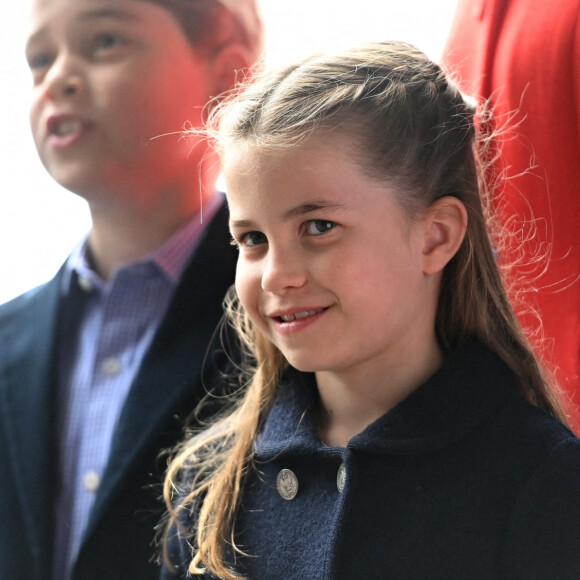 Le prince George de Cambridge et la princesse Charlotte de Cambridge en visite au château de Cardiff, Royaume Uni, le 4 juin 2022, à l'occasion du jubilé de platine de la reine d'Angleterre. 
