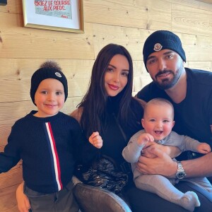 Nabilla Benattia et Thomas Vergara à Megève avec leurs enfants, février 2023