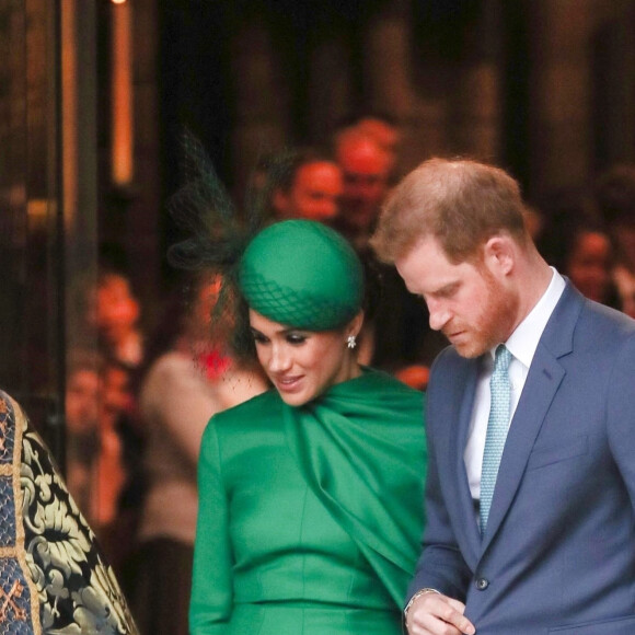 Le prince Harry, duc de Sussex, et Meghan Markle, duchesse de Sussex - La famille royale d'Angleterre à la sortie de la cérémonie du Commonwealth en l'abbaye de Westminster à Londres, le 9 mars 2020. 