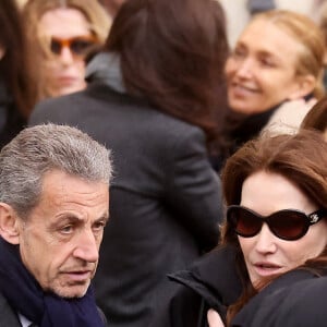 Nicolas Sarkozy et sa femme Carla Bruni-Sarkozy - Sorties des obsèques de Päl Sarkozy de Nagy Bocsa, le père de Nicolas Sarkozy, en l'église Saint-Jean Baptiste à Neuilly sur Seine le 9 mars 2023. © Dominique Jacovides / Bestimage 