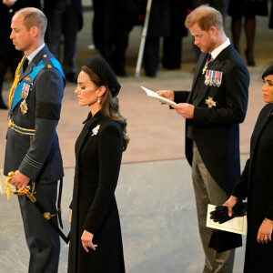 Les deux frères ne se sont pas revus depuis l'enterrement de leur grand-mère, Elizabeth II. 
Le prince de Galles William, Kate Catherine Middleton, princesse de Galles, le prince Harry, duc de Sussex, Meghan Markle, duchesse de Sussex - Intérieur - Procession cérémonielle du cercueil de la reine Elisabeth II du palais de Buckingham à Westminster Hall à Londres. Le 14 septembre 2022 