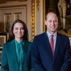Le prince William, prince de Galles, et Catherine (Kate) Middleton, princesse de Galles, reçoivent le prince Haakon et la princesse Mette-Marit de Norvège au château de Windsor, le 2 mars 2023. Le couple princier norvégien est en visite officielle au Royaume Uni. 