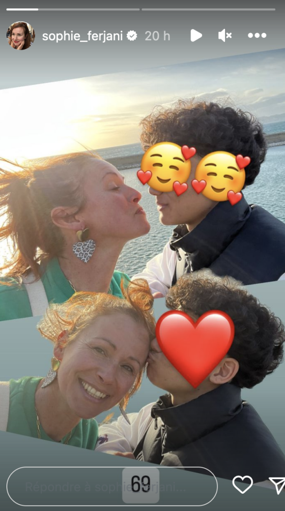 Sur Instagram le samedi 11 mars 2023, elle a posté une photo d'elle et de son fils aîné en story.
Sophie Ferjani avec son fils.