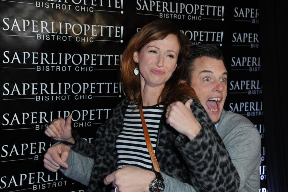 Sophie Ferjani enceinte et Norbert Tarayre - Inauguration du restaurant "Saperlipopette!" de Norbert Tarayre (Top Chef 3) à Puteaux, le 17 novembre 2014.