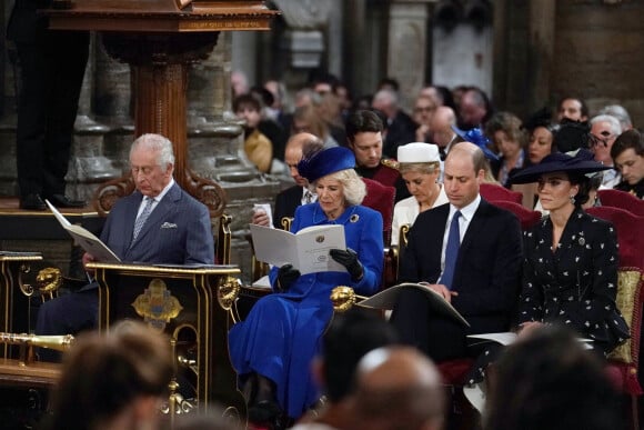 Le roi Charles III d'Angleterre, Camilla Parker Bowles, reine consort d'Angleterre, Le prince William, prince de Galles, Catherine (Kate) Middleton, princesse de Galles, Sophie Rhys-Jones, duchesse d'Édimbourg - Service annuel du jour du Commonwealth à l'abbaye de Westminster à Londres, Royaume Uni, le 13 mars 2023. 