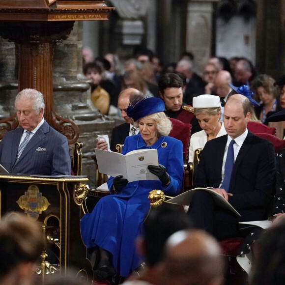 Le roi Charles III d'Angleterre, Camilla Parker Bowles, reine consort d'Angleterre, Le prince William, prince de Galles, Catherine (Kate) Middleton, princesse de Galles, Sophie Rhys-Jones, duchesse d'Édimbourg - Service annuel du jour du Commonwealth à l'abbaye de Westminster à Londres, Royaume Uni, le 13 mars 2023. 