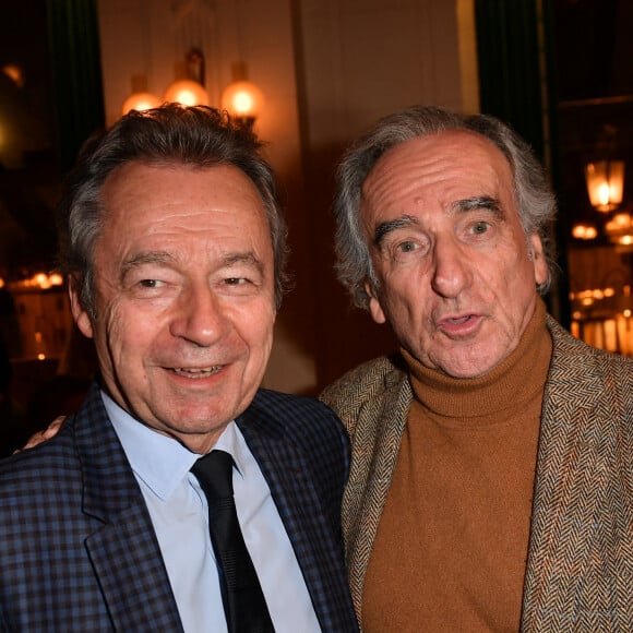 Michel Denisot, Patrick Mahé - Cocktail pour la sortie du livre de Michel Denisot " On peut rire de tout, sauf en mangeant de la semoule" aux Deux Magots à Paris le 15 mars 2023. © Veeren/ Bestimage 