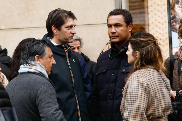 Semi-exclusif - Pierre Rabadan (ancien international français de rugby à XV, adjoint au maire de Paris en charge du sport et des JO), Thierry Dusautoir (ancien international français de rugby à XV) - Cérémonie en hommage à Federico Martin Aramburu (international argentin de rugby à XV ayant fait la majorité de sa carrière en France notamment dans l'équipe du Biarritz Olympique) assassiné le 19 mars 2022 alors qu'il s'interposait dans une altercation à la terrasse du "Mabillon" sur le boulevard Saint-Germain à Paris, France, le 19 mars 2023. © Christophe Clovis / Bestimage