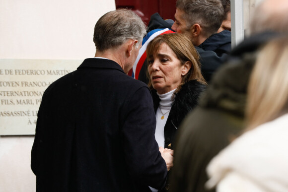 Semi-exclusif - Cecila (mère du défunt) remercie chaleureusement Leonardo Constantino (Ambassadeur d'Argentine en France) pour ses mots lors de son discours - Cérémonie en hommage à Federico Martin Aramburu (international argentin de rugby à XV ayant fait la majorité de sa carrière en France notamment dans l'équipe du Biarritz Olympique) assassiné le 19 mars 2022 alors qu'il s'interposait dans une altercation à la terrasse du "Mabillon" sur le boulevard Saint-Germain à Paris, France, le 19 mars 2023. © Christophe Clovis / Bestimage