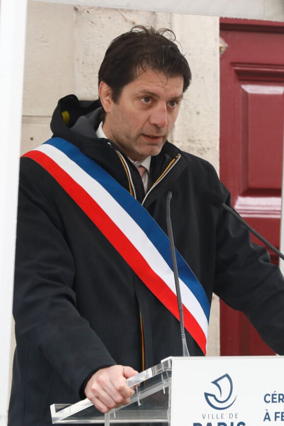 Semi-exclusif - Pierre Rabadan (ancien international français de rugby à XV, adjoint au maire de Paris en charge du sport et des JO) - Cérémonie en hommage à Federico Martin Aramburu (international argentin de rugby à XV ayant fait la majorité de sa carrière en France notamment dans l'équipe du Biarritz Olympique) assassiné le 19 mars 2022 alors qu'il s'interposait dans une altercation à la terrasse du "Mabillon" sur le boulevard Saint-Germain à Paris, France, le 19 mars 2023. © Christophe Clovis / Bestimage