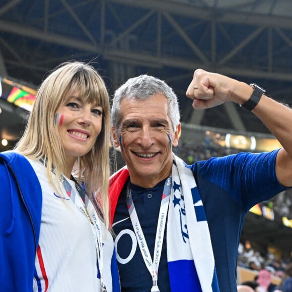 Nagui et sa femme Mélanie Page dans les tribunes du match "France - Argentine (3-3 - tab 2-4)" en finale de la Coupe du Monde 2022 au Qatar, le 18 décembre 2022. © Philippe Perusseau / Bestimage 