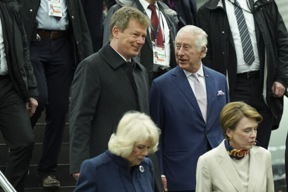 Le roi Charles III d'Angleterre et Camilla Parker Bowles, reine consort d'Angleterre, quittent Berlin pour se rendre à Hambourg, dans le cadre de leur visite officielle en Allemagne, le 31 mars 2023. Après l'annulation de leur visite en France, en raison des manifestation contre la réforme des retraites, le roi Charles et la reine consort sont en voyage officiel en Allemagne jusqu'au 31 mars 2023. 