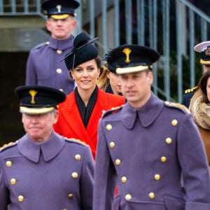 Le prince William de Galles et Kate Catherine Middleton, princesse de Galles, en visite au "1st Battalion Welsh Guards at Combermere Barracks "à Windsor, à l'occasion de la Saint-David. Le 1er mars 2023 