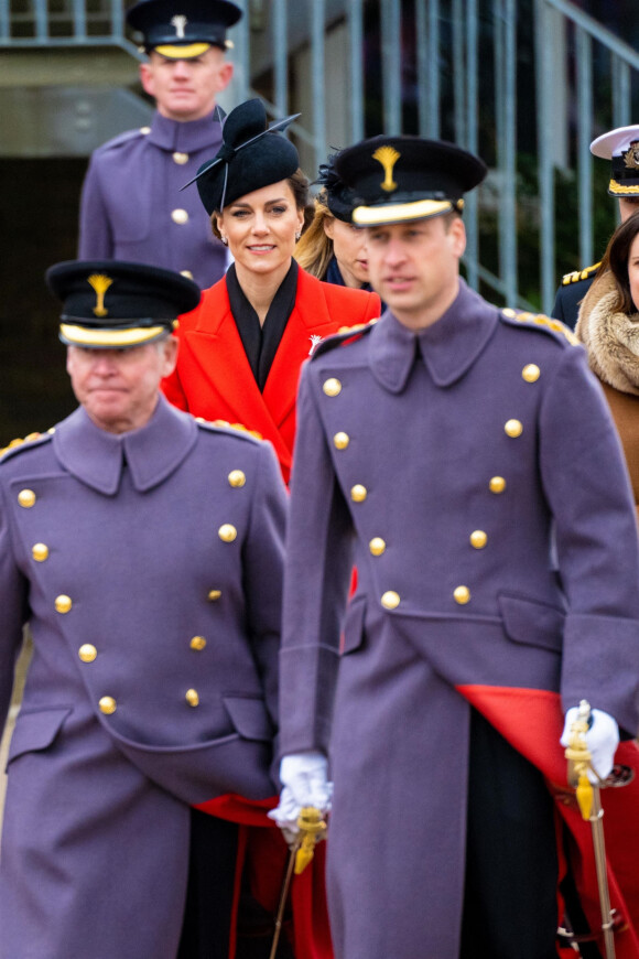 Le prince William de Galles et Kate Catherine Middleton, princesse de Galles, en visite au "1st Battalion Welsh Guards at Combermere Barracks "à Windsor, à l'occasion de la Saint-David. Le 1er mars 2023 