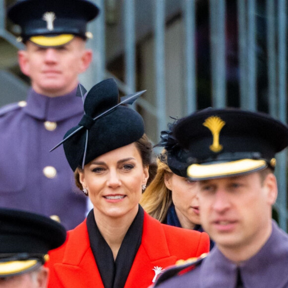 Le prince William de Galles et Kate Catherine Middleton, princesse de Galles, en visite au "1st Battalion Welsh Guards at Combermere Barracks "à Windsor, à l'occasion de la Saint-David. Le 1er mars 2023 