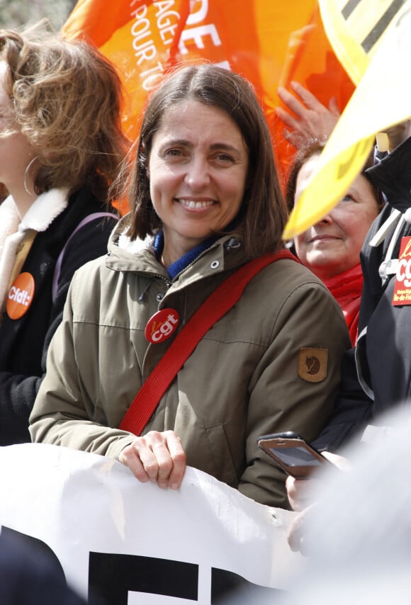 Sophie Binet, secrétaire générale de la CGT - Onzième journée de manifestations contre la réforme des retraites et l'utilisation de l'article 49.3 par le gouvernement à Paris le 6 avril 2023. © Denis Guignebourg / Bestimage