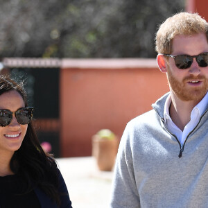 Le prince Harry, duc de Sussex, et Meghan Markle, duchesse de Sussex, enceinte visitent le "Lycée Qualifiant Grand Atlas"à Asni, dans le cadre de leur voyage officiel au Maroc, le 24 février 2019. 