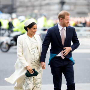 Meghan Markle, duchesse de Sussex (enceinte) et le prince Harry, duc de Sussex - Arrivée de la famille royale britannique à la messe en l'honneur de la journée du Commonwealth à l'abbaye de Westminster à Londres, le 11 mars 2019. 