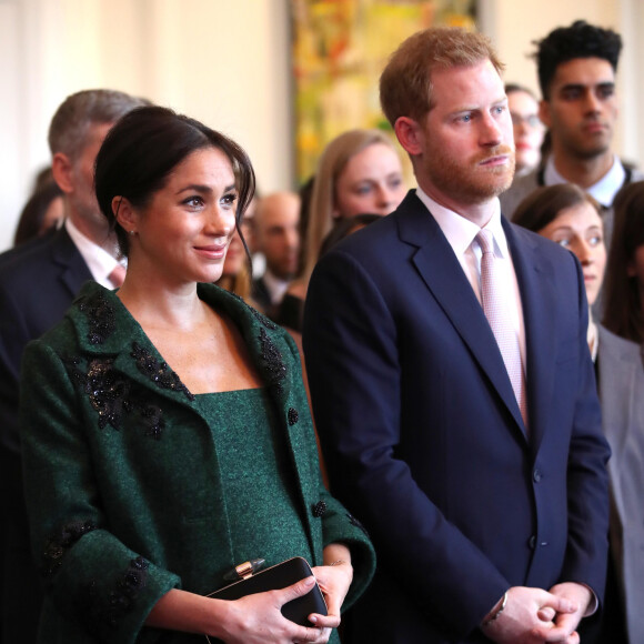 Le prince Harry, duc de Sussex, Meghan Markle, enceinte, duchesse de Sussex, lors de leur visite à Canada House dans le cadre d'une cérémonie pour la Journée du Commonwealth à Londres le 11 mars 2019. 
